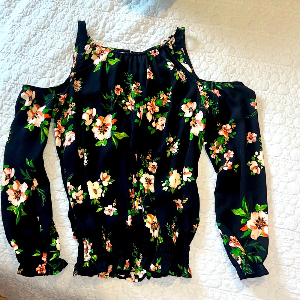 Allison Joy Navy blue floral cold shoulder top